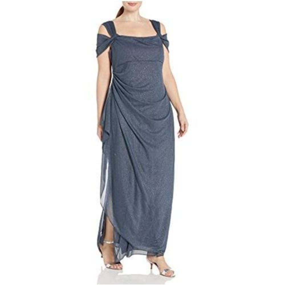 Alex Evenings Women's Plus Size Cold-Shoulder Dress Side, Smoke Glitter, Size 4P